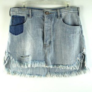 One Teaspoon Vanguard Two Tone Blue Cotton Denim Distressed Frayed Mini Skirt 30